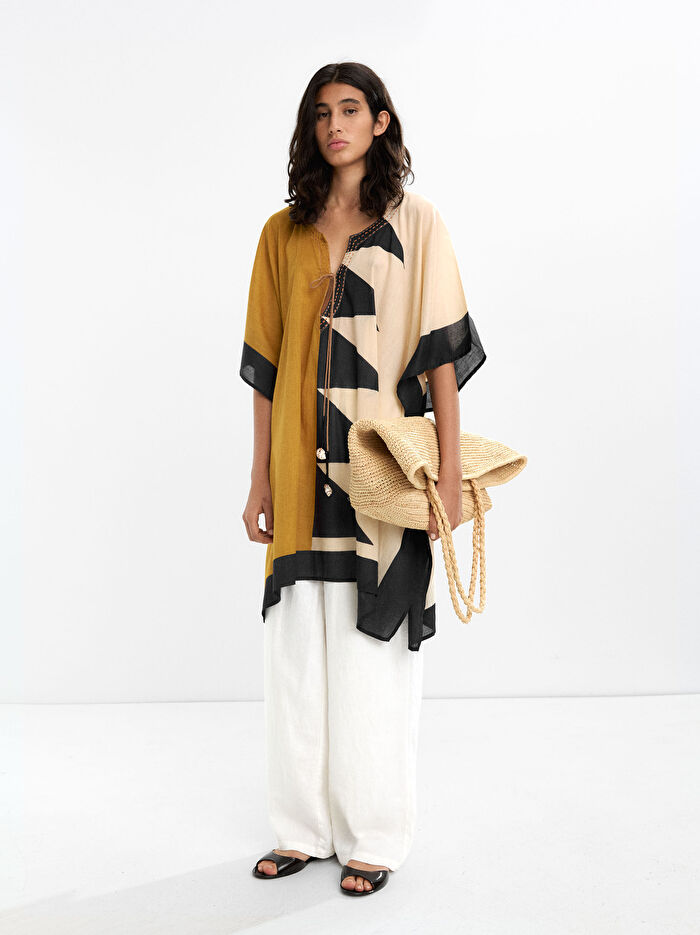 %100 Pamuk Desenli Kaftan