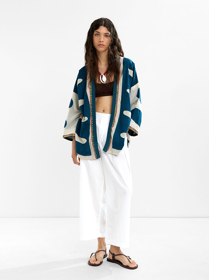 %100 Pamuk Desenli Kimono