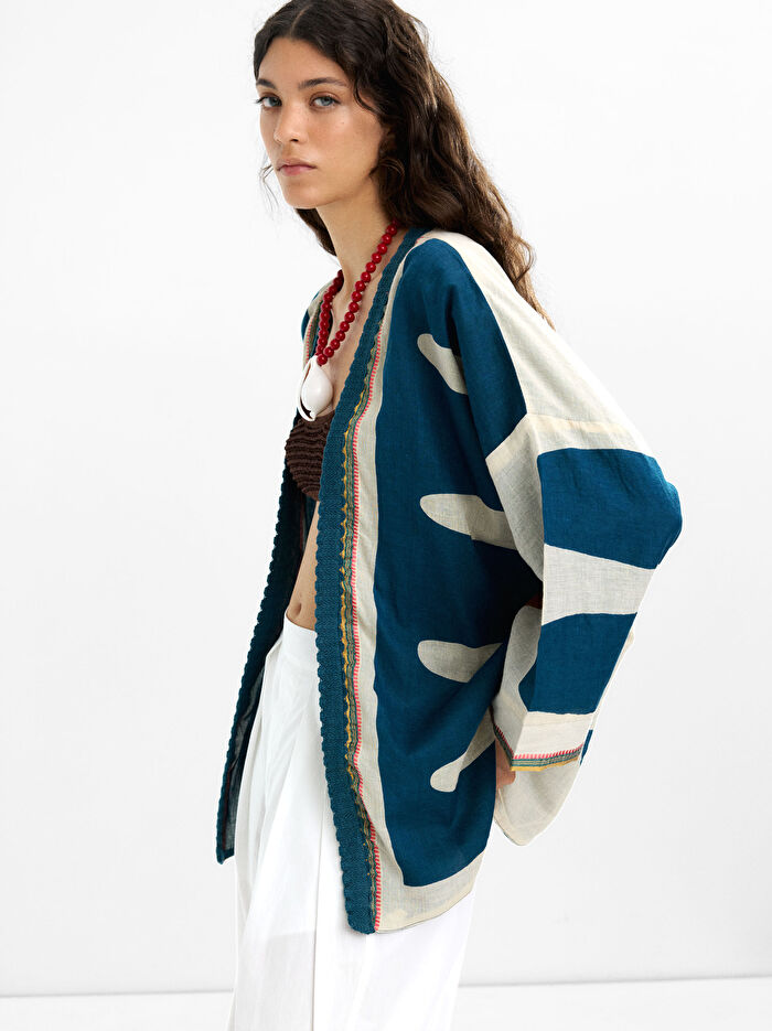 %100 Pamuk Desenli Kimono