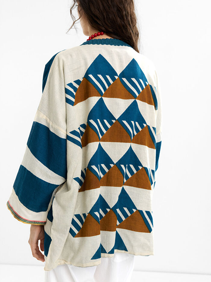 %100 Pamuk Desenli Kimono