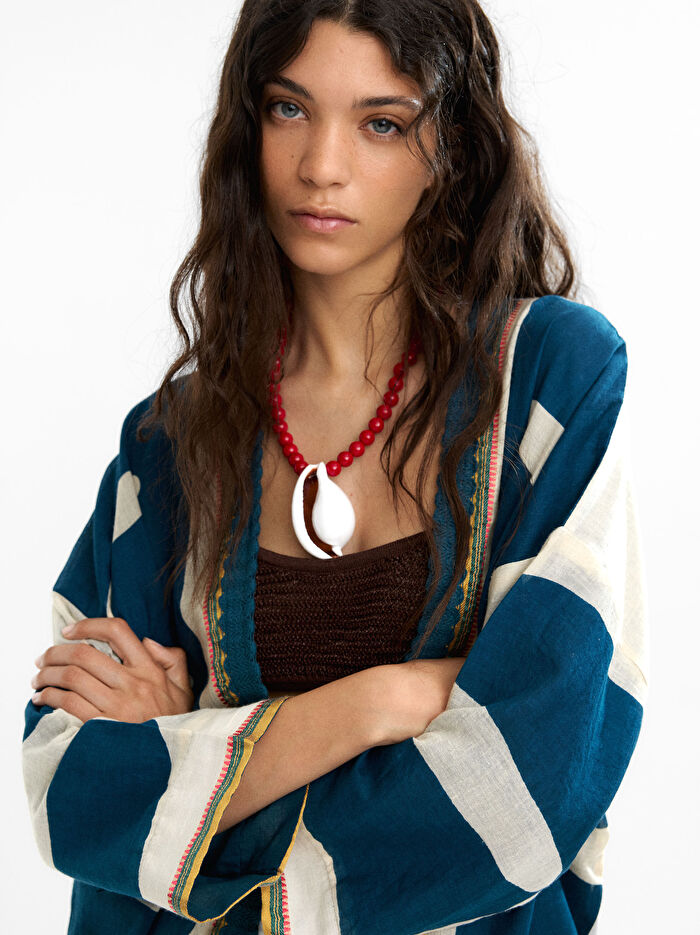 %100 Pamuk Desenli Kimono