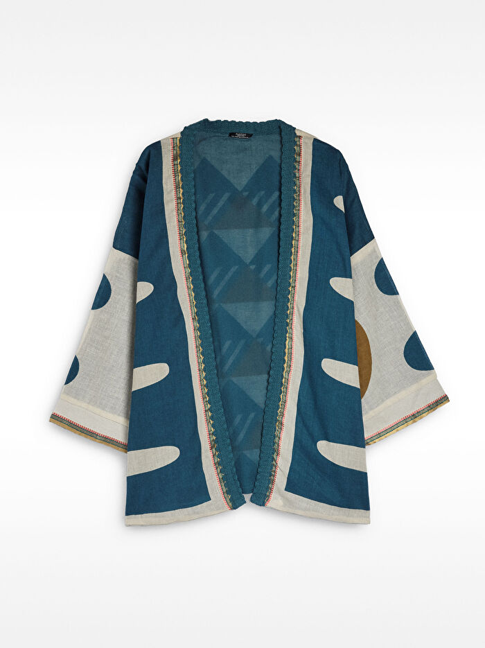 %100 Pamuk Desenli Kimono