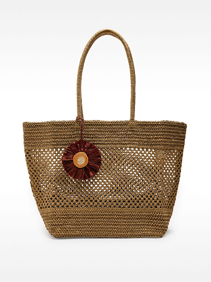 Charm'lı Hasır Efektli Shopper Çanta