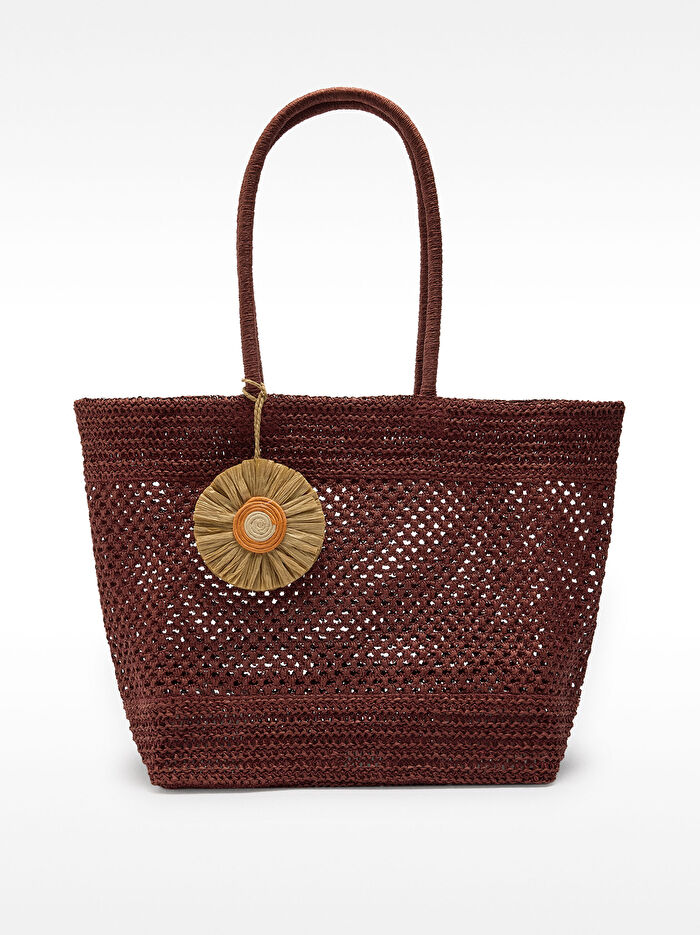 Charm'lı Hasır Efektli Shopper Çanta