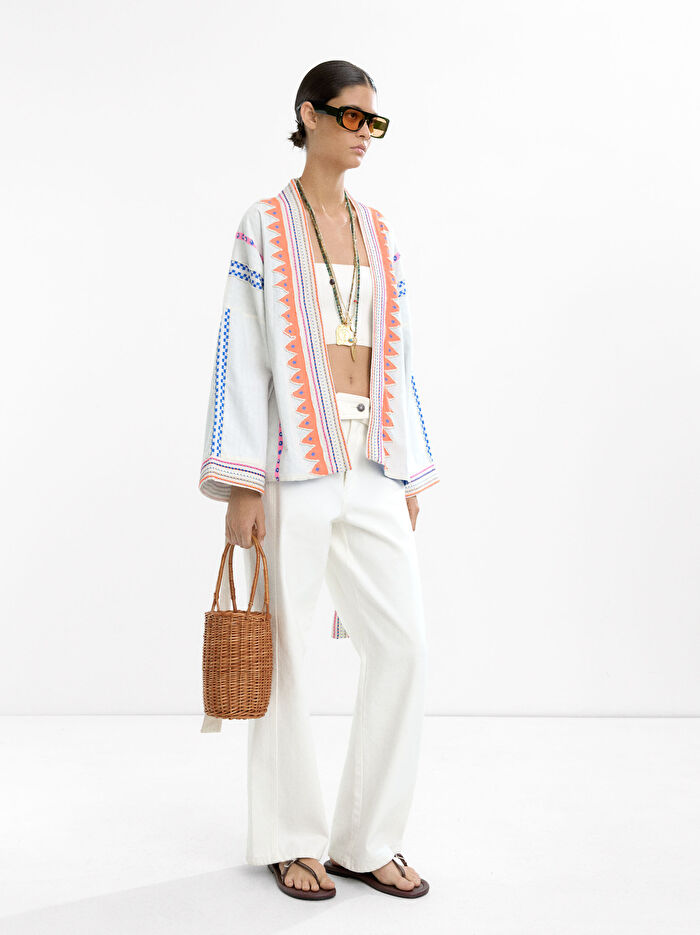 %100 Pamuklu Nakışlı Kimono
