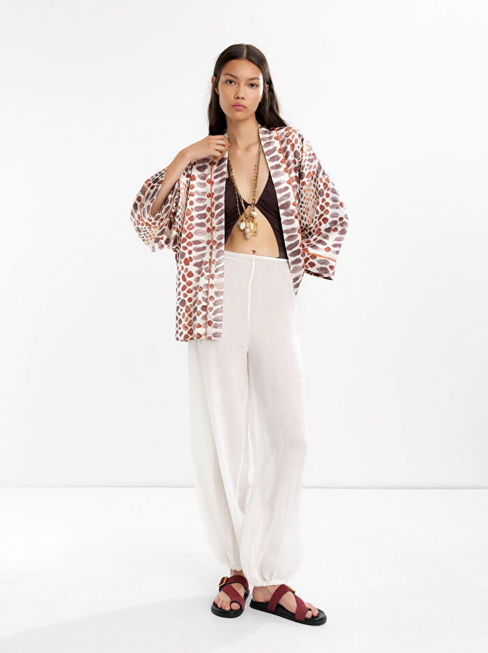 Dokulu Desenli Kimono