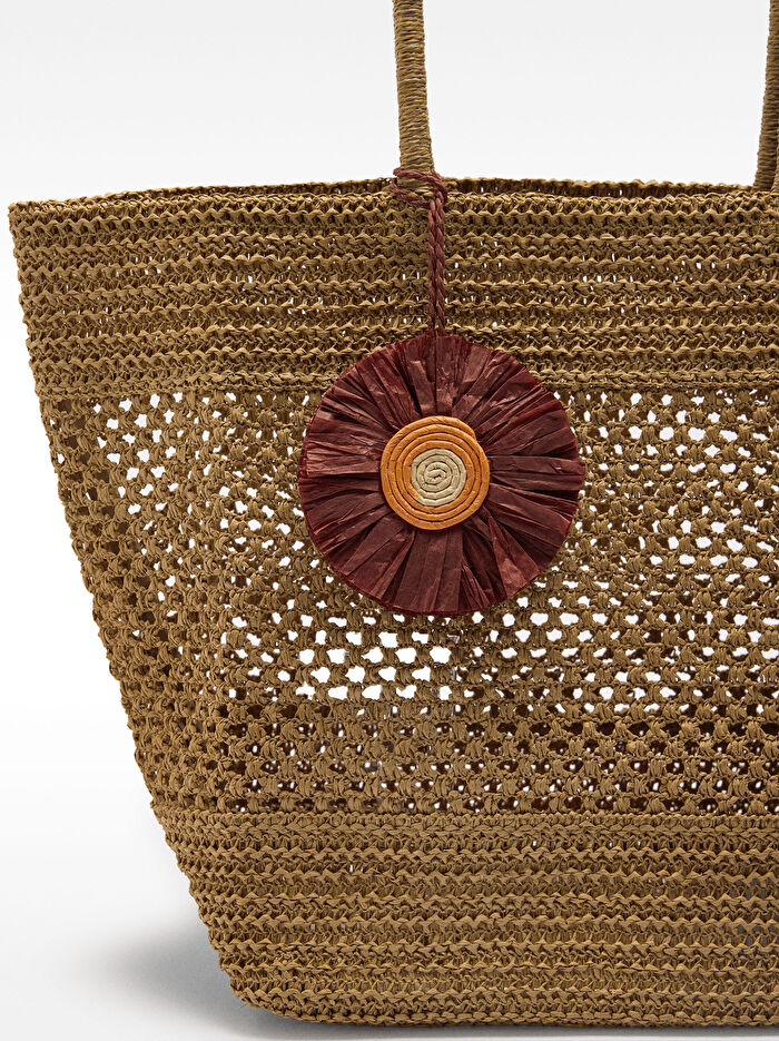 Charm'lı Hasır Efektli Shopper Çanta