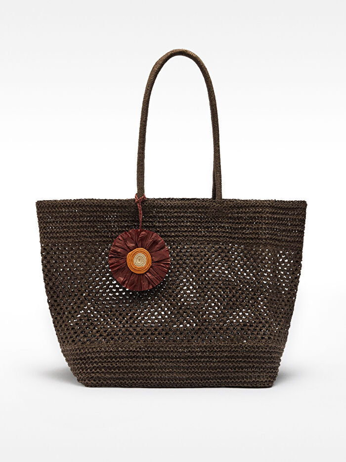 Charm'lı Hasır Efektli Shopper Çanta