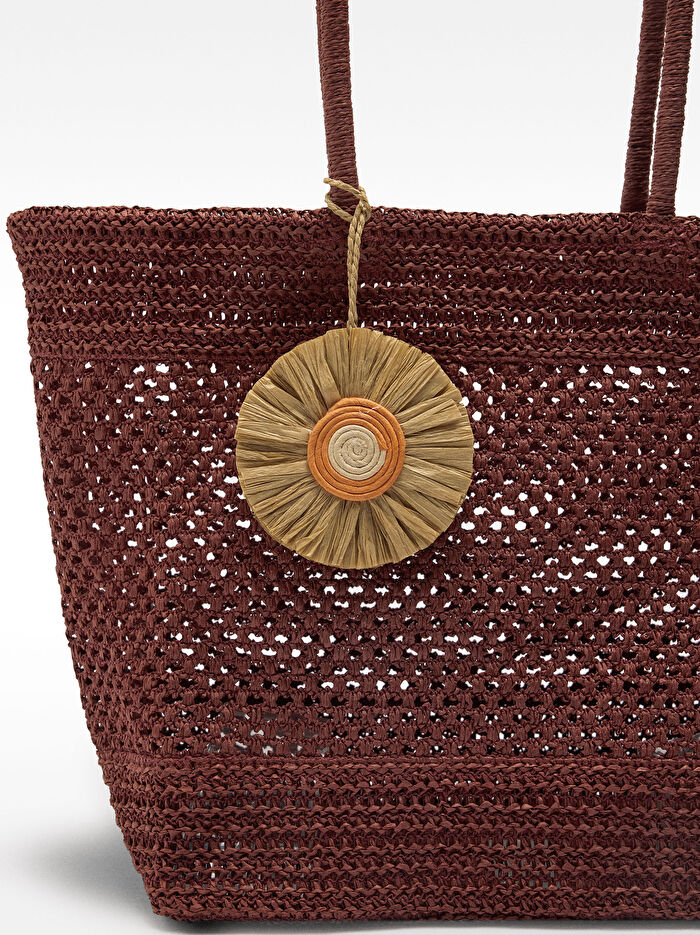 Charm'lı Hasır Efektli Shopper Çanta