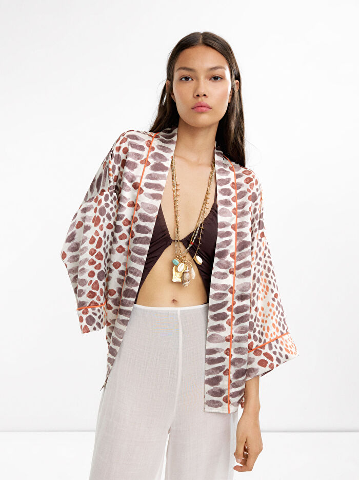 Dokulu Desenli Kimono