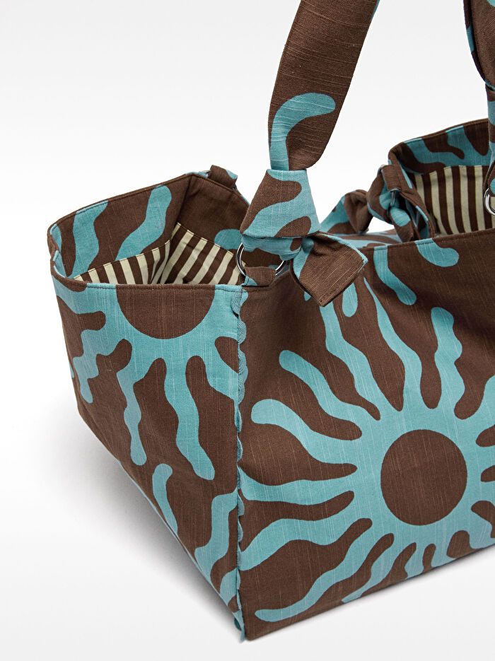 Desenli %100 Pamuklu Shopper Çanta