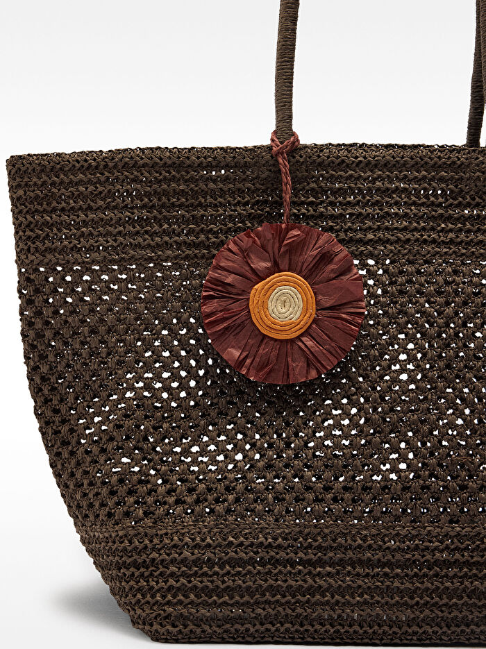 Charm'lı Hasır Efektli Shopper Çanta