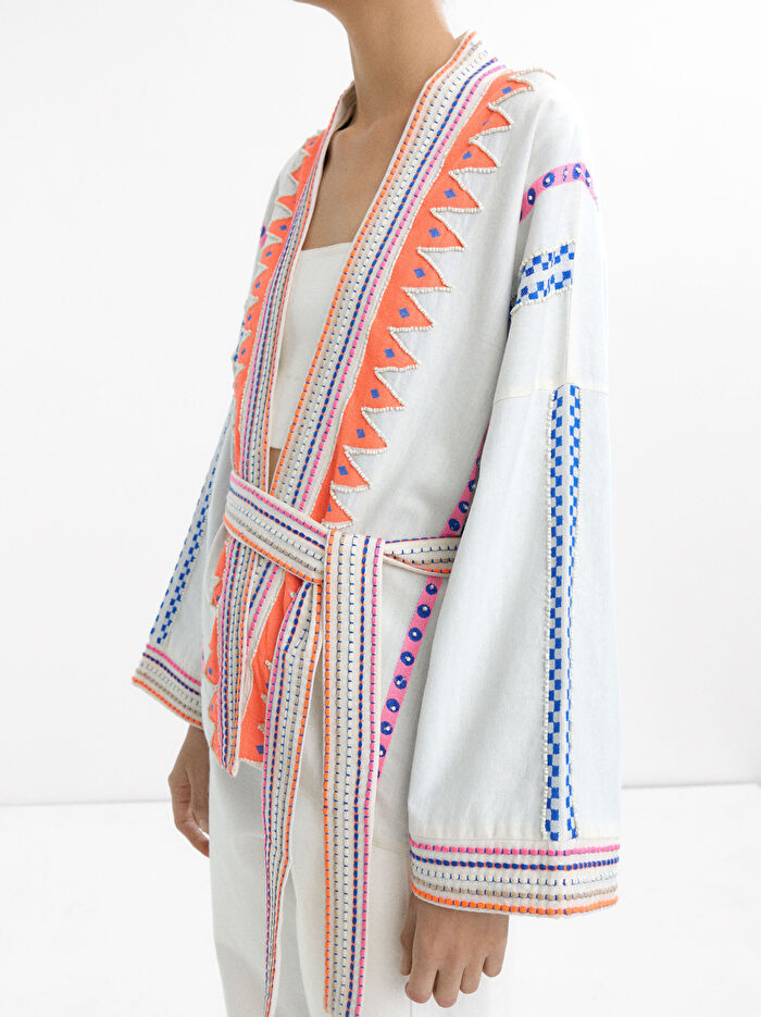 %100 Pamuklu Nakışlı Kimono