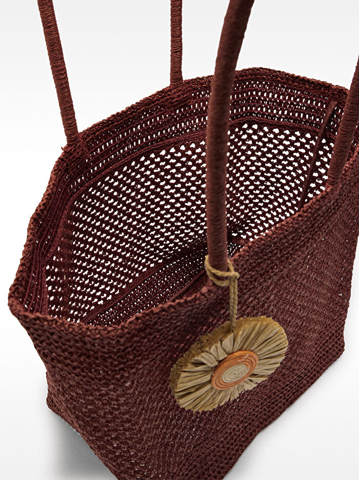 Charm'lı Hasır Efektli Shopper Çanta