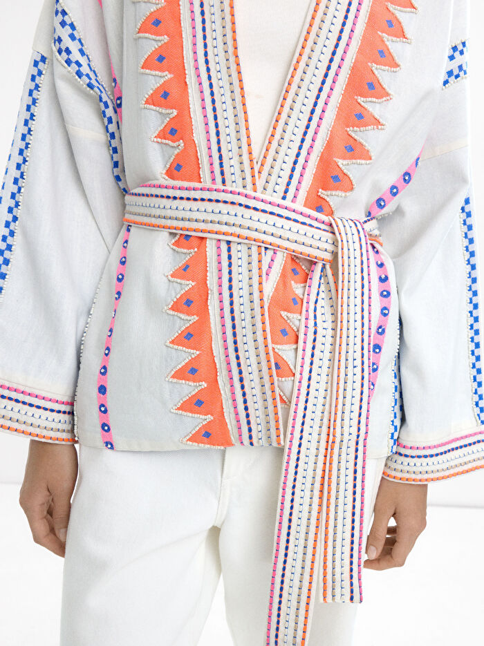 %100 Pamuklu Nakışlı Kimono
