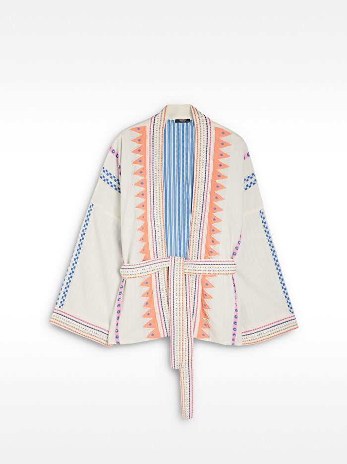 %100 Pamuklu Nakışlı Kimono