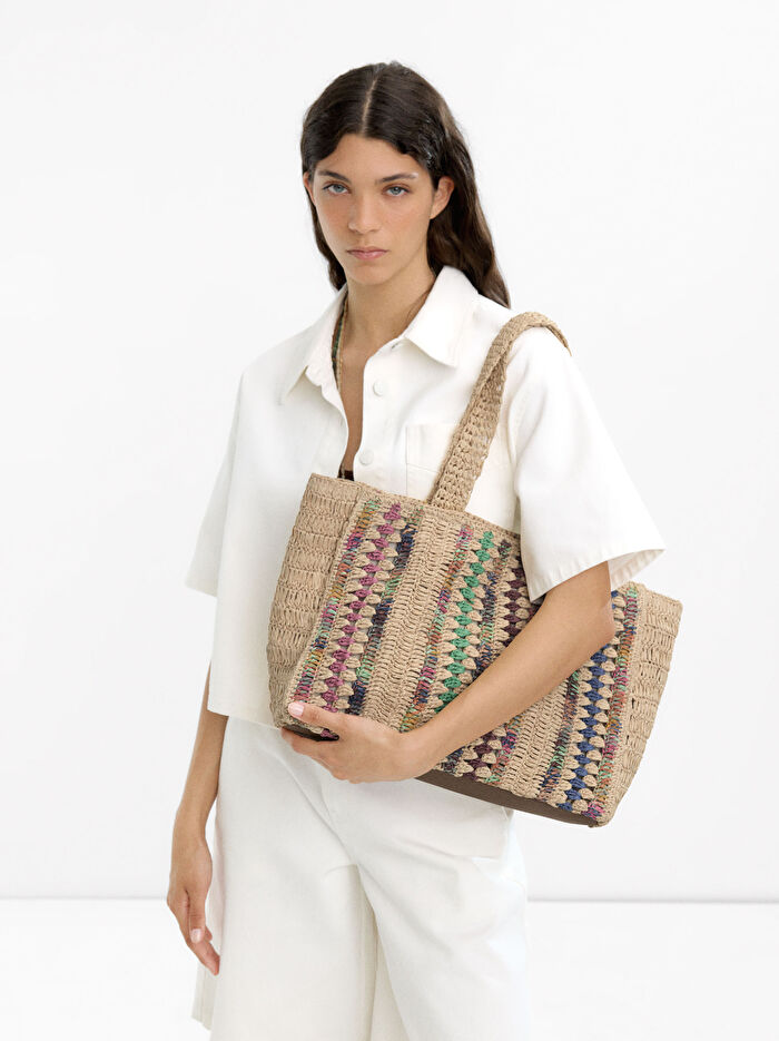 Hasır Efektli Çok Renkli Shopper Çanta