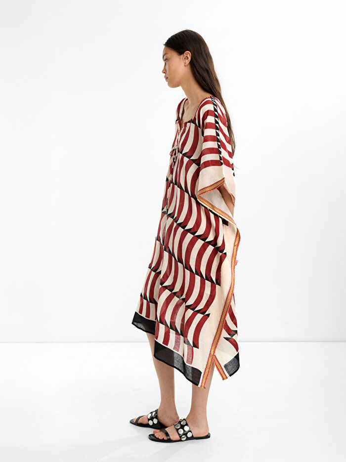 %100 Pamuk Desenli Kaftan