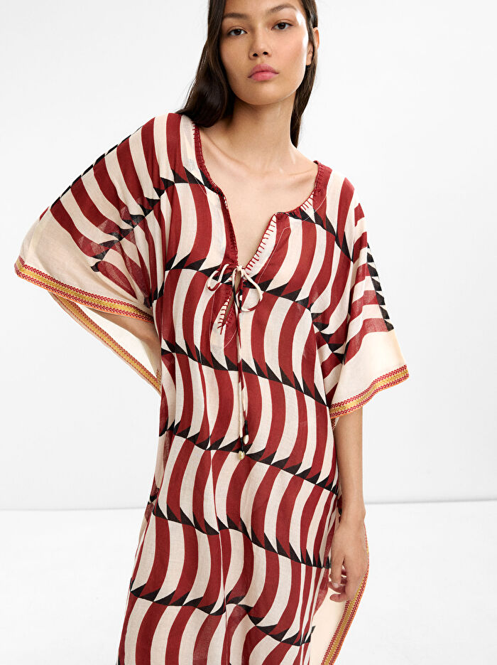 %100 Pamuk Desenli Kaftan