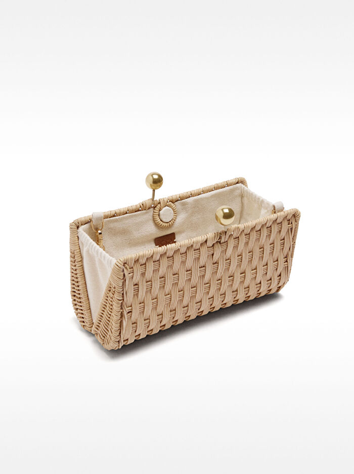 Örgü Detaylı Rattan Party Çanta