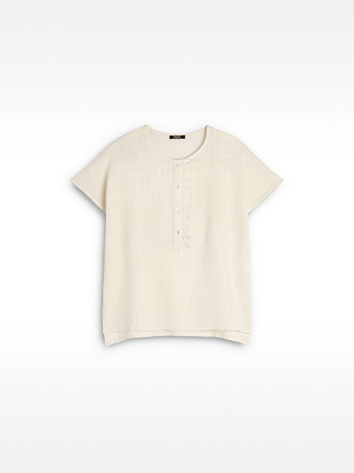 Düğmeli Keten Karışımlı T-shirt
