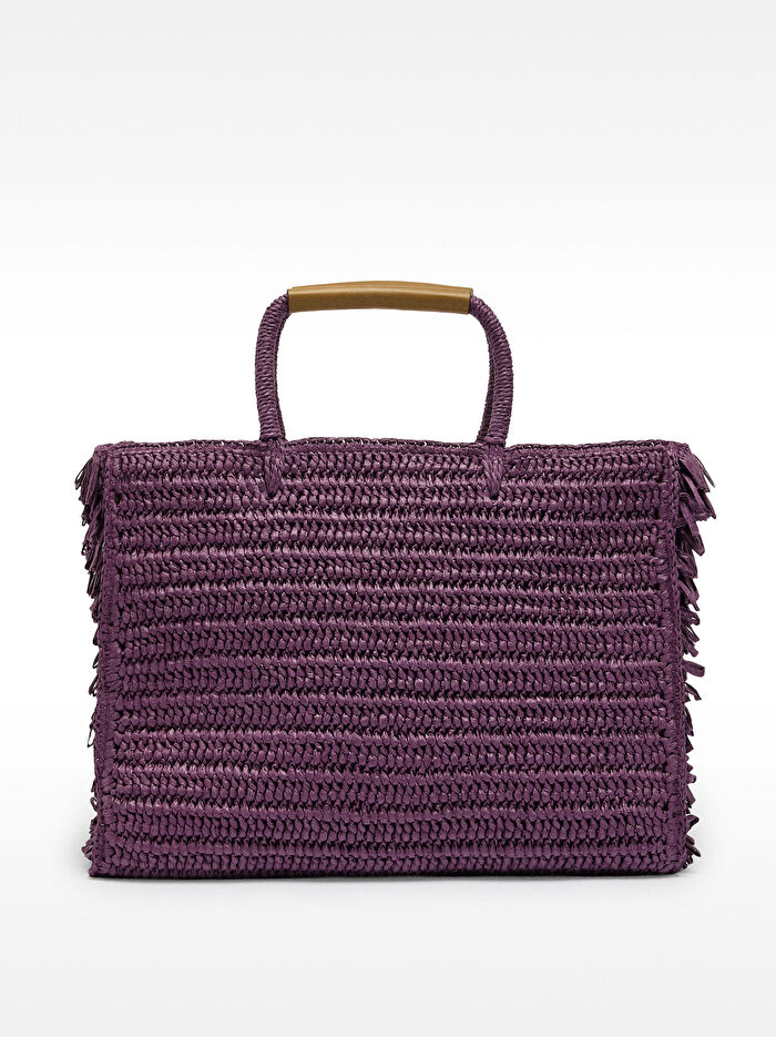 Hasır Efektli Püsküllü Shopper Çanta