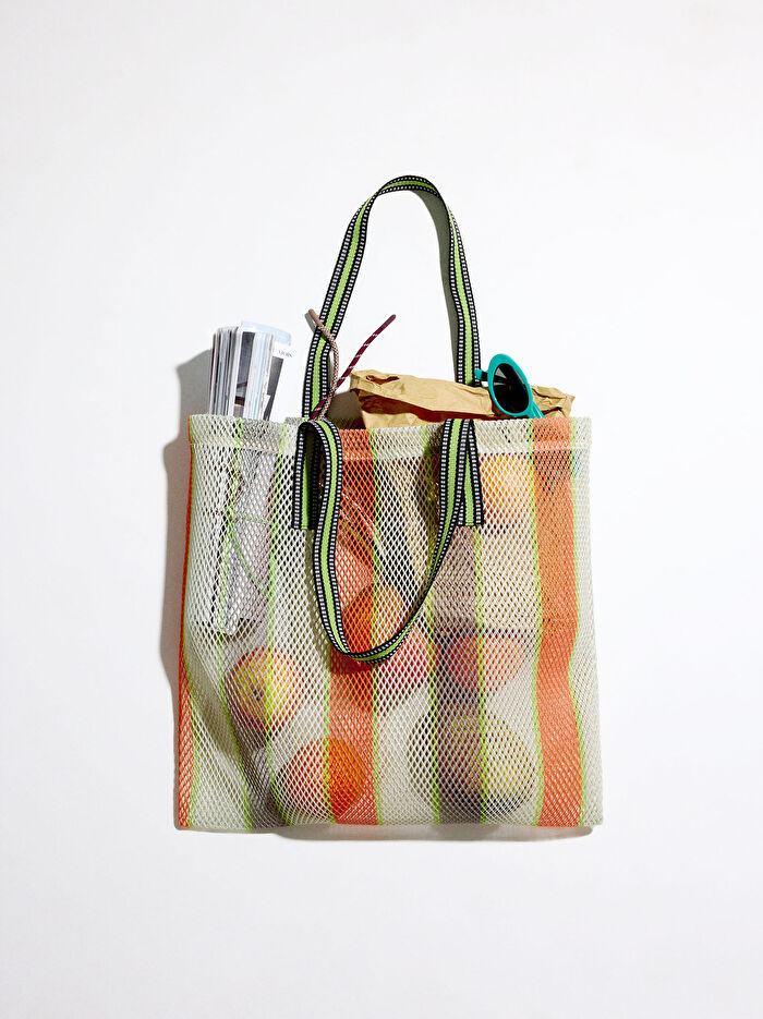 Fileli ve Çizgili Shopper Çanta
