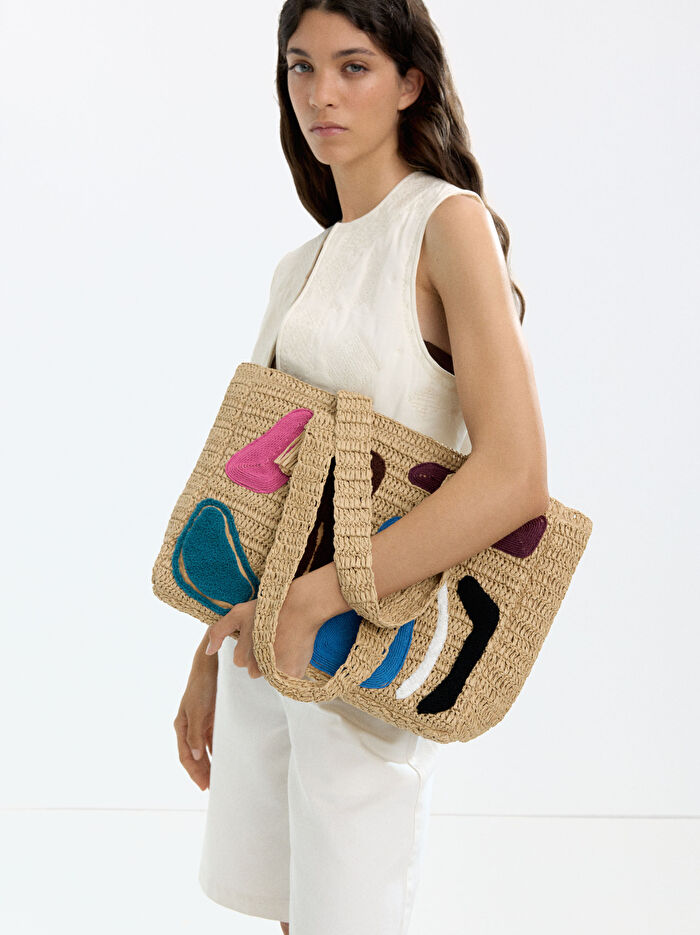 Hasır Efektli Çok Renkli Shopper Çanta
