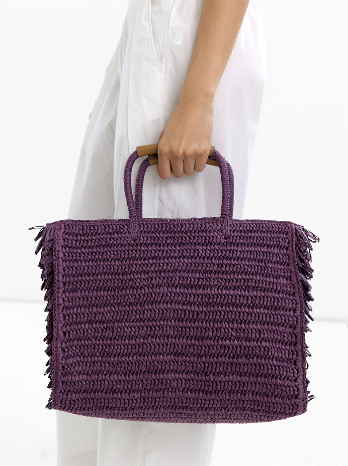 Hasır Efektli Püsküllü Shopper Çanta