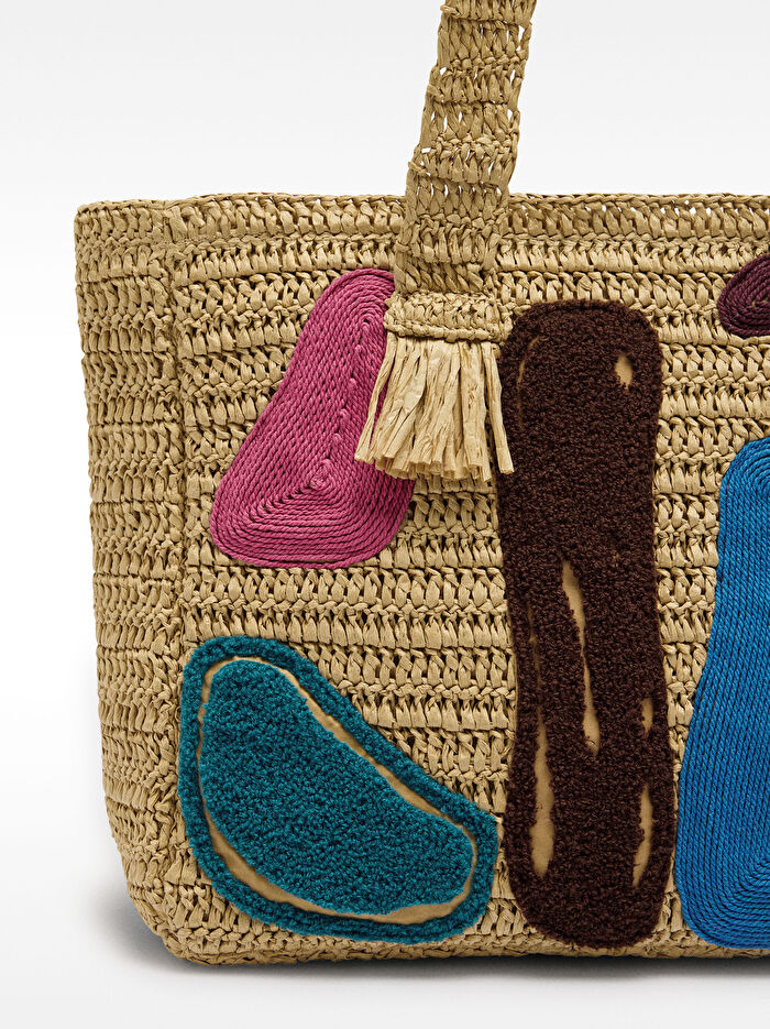 Hasır Efektli Çok Renkli Shopper Çanta