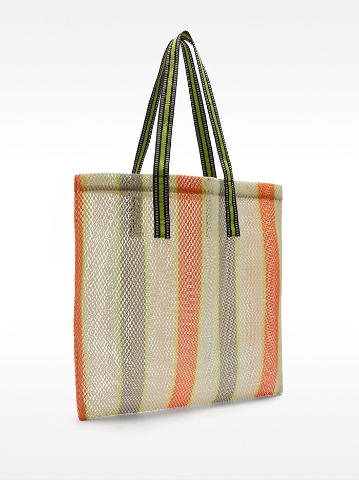 Fileli ve Çizgili Shopper Çanta