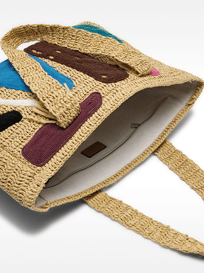 Hasır Efektli Çok Renkli Shopper Çanta