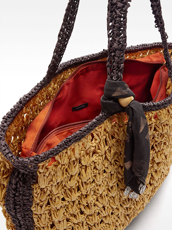 Örgülü Hasır Efektli Shopper Çanta
