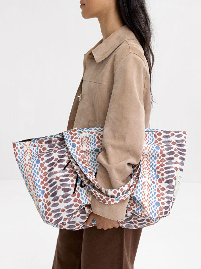 Desenli Teknik Kumaş Shopper Çanta