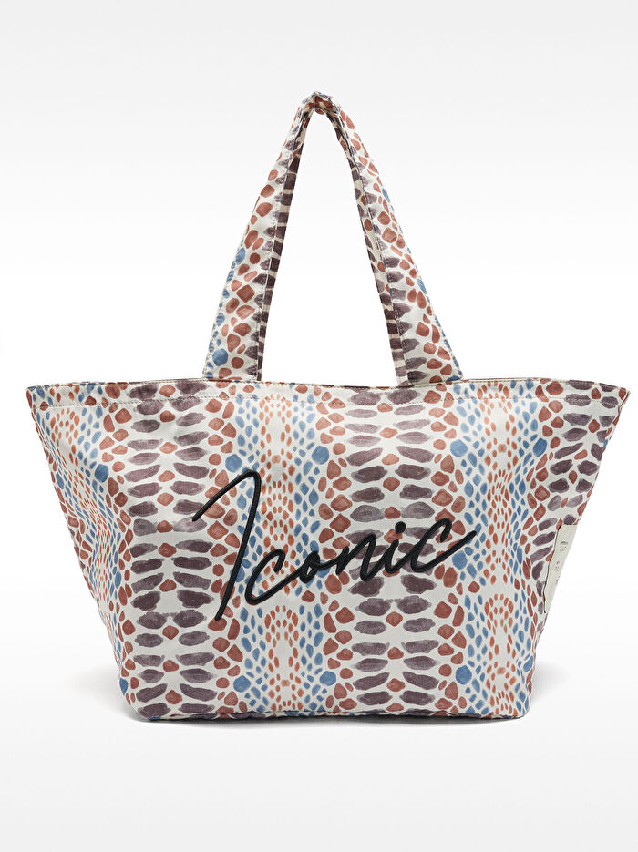 Desenli Teknik Kumaş Shopper Çanta