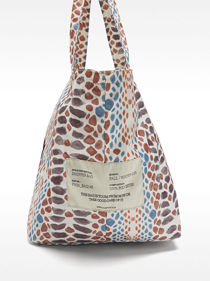 Desenli Teknik Kumaş Shopper Çanta