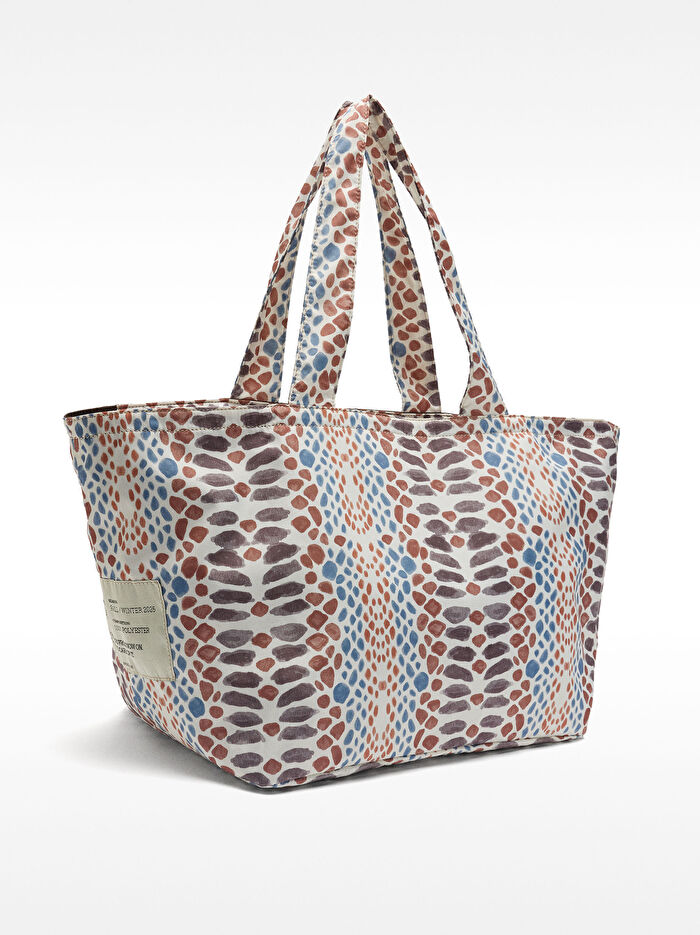 Desenli Teknik Kumaş Shopper Çanta