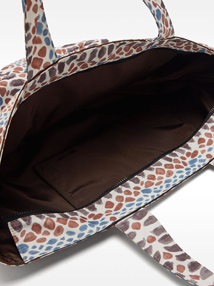 Desenli Teknik Kumaş Shopper Çanta