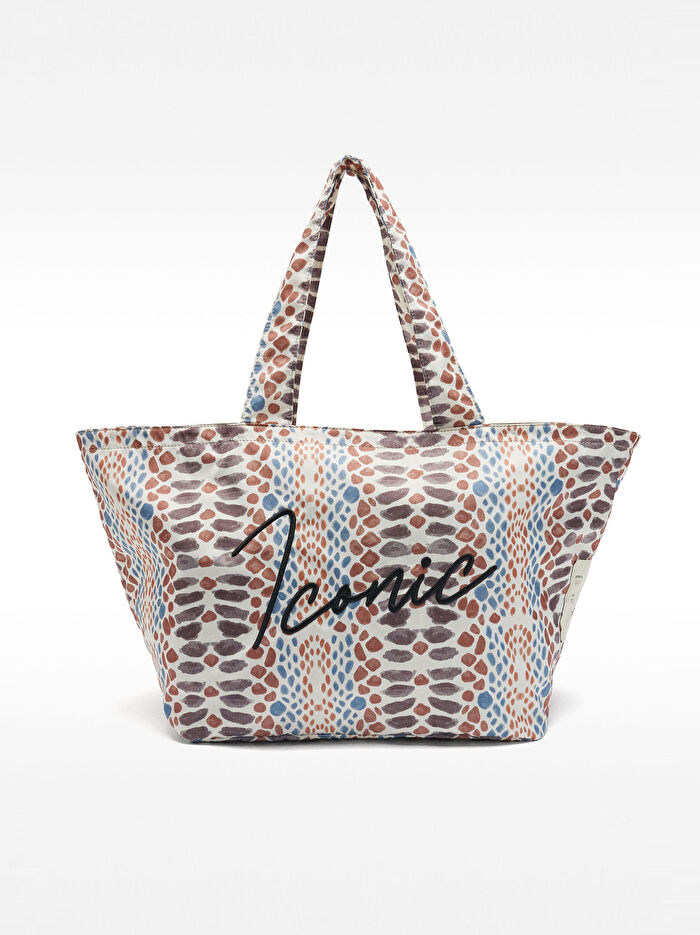 Desenli Teknik Kumaş Shopper Çanta