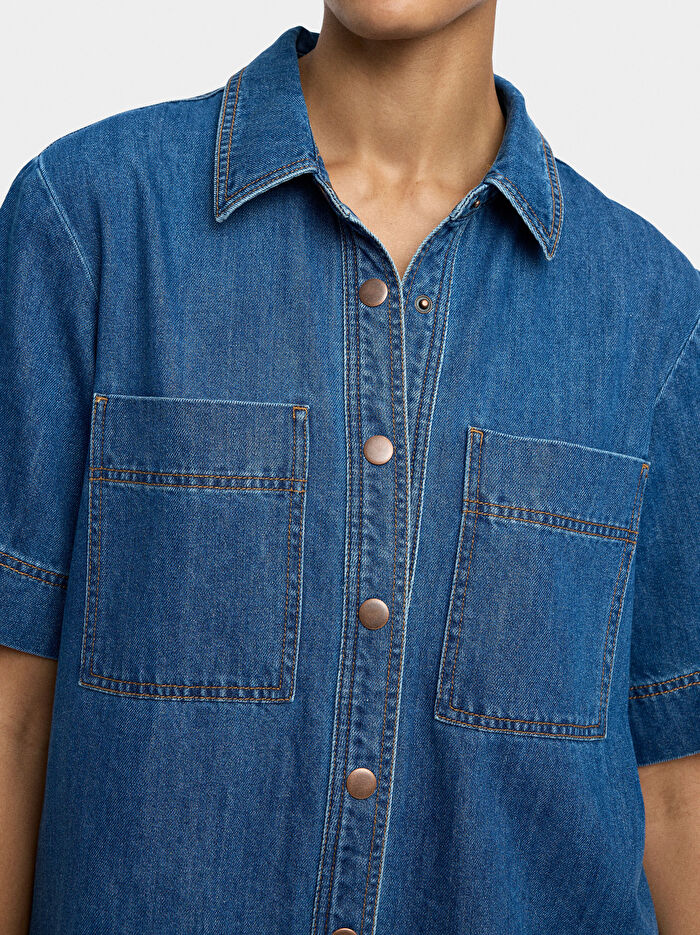 %100 Pamuk Denim Elbise
