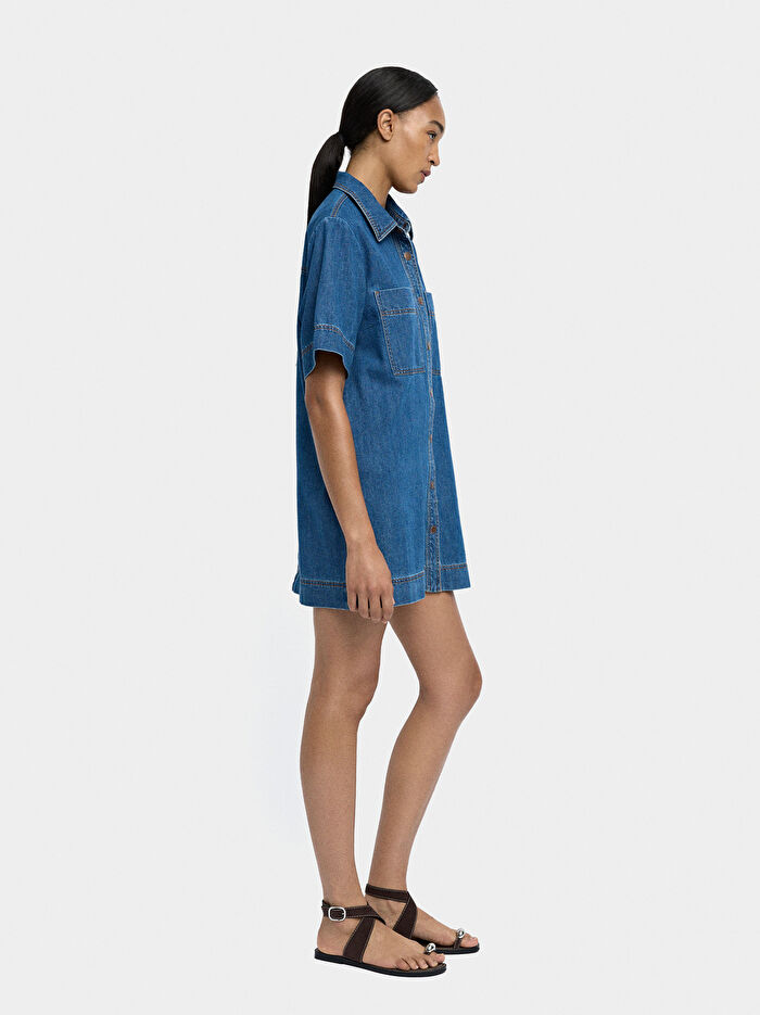 %100 Pamuk Denim Elbise