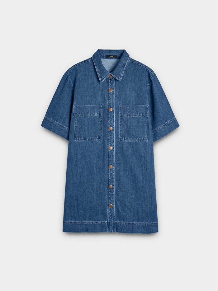 %100 Pamuk Denim Elbise