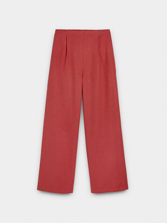 Keten Karışımlı Beli Lastikli Pantolon