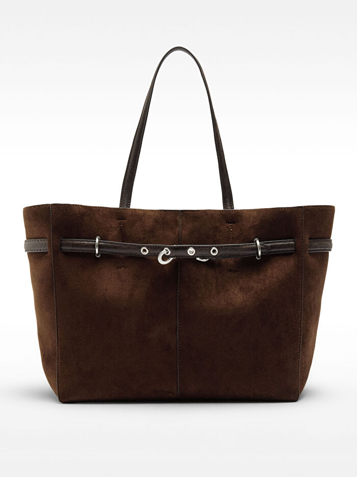 Deri Efektli Shopper Çanta