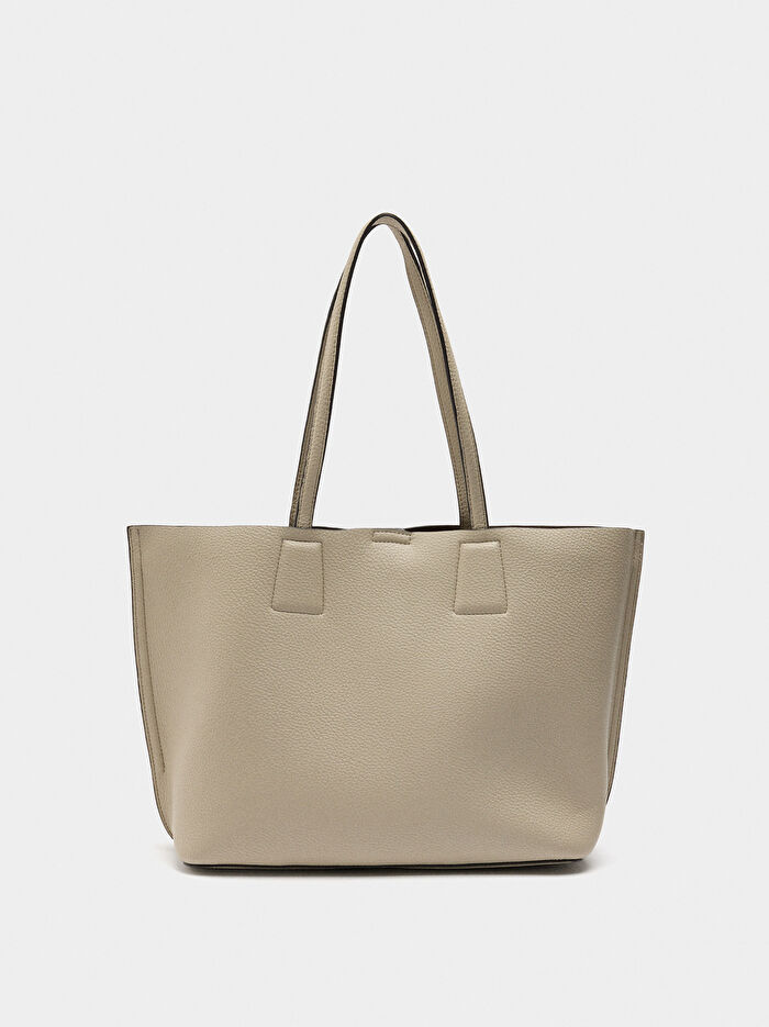 Deri Efektli Shopper Çanta