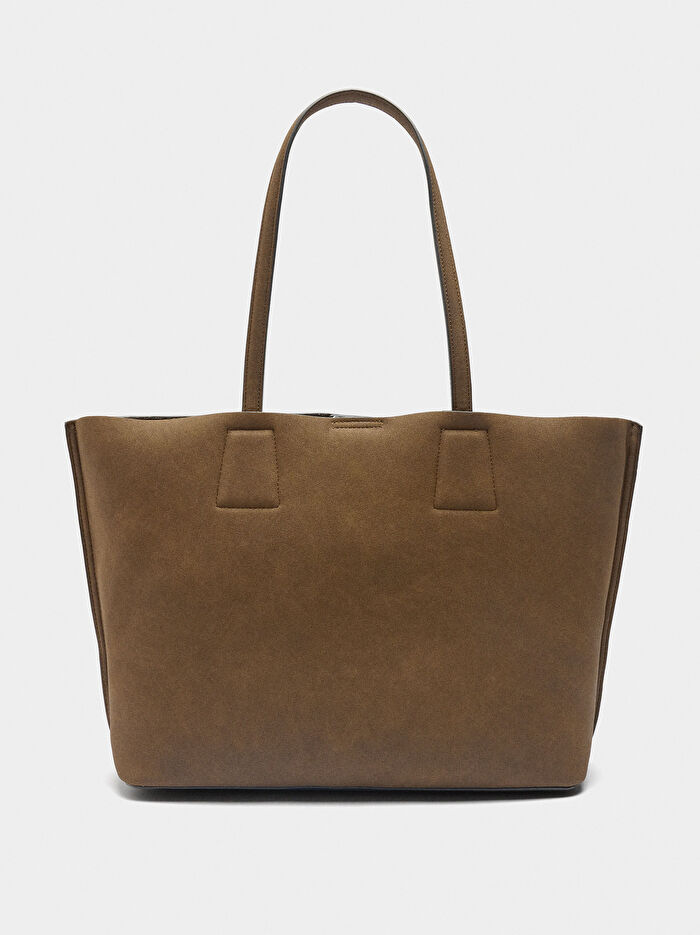 Deri Efektli Shopper Çanta