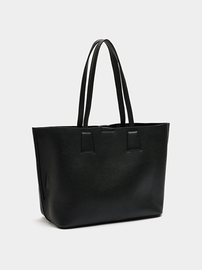 Deri Efektli Shopper Çanta