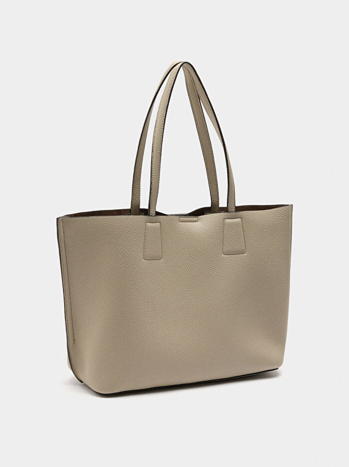 Deri Efektli Shopper Çanta