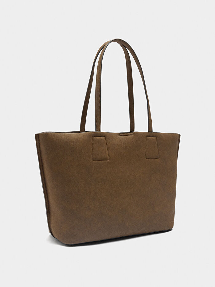Deri Efektli Shopper Çanta