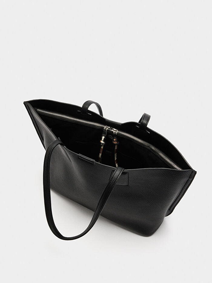 Deri Efektli Shopper Çanta